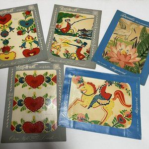 5 Vintage Collectible Peter Hunt Decals Folk Art 1951 Meyercord NR